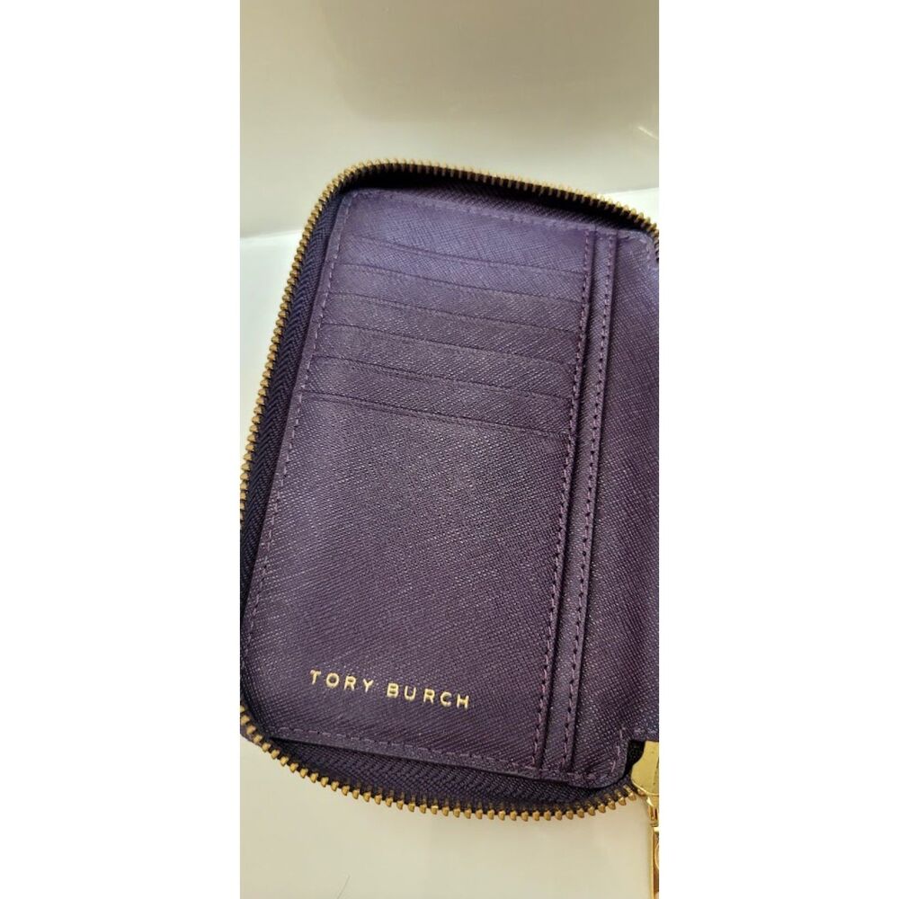 Tory Burch Saffiano Purple Leather Wrist-let Portfolio Wallet Ladies Cardholder - Picture 7 of 8